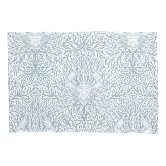 カニと海の雑草、白とリグの沿岸の夏 枕カバー (正面左)