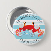 カニになるママその男の子の赤ちゃんシャワーボタン 缶バッジ (正面&裏面)