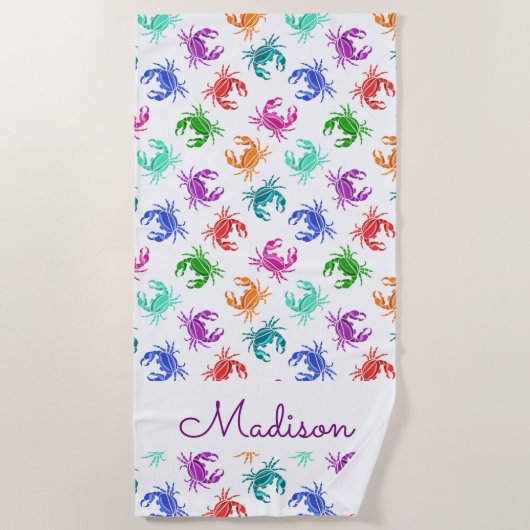 カニのあなたの一流の|パターンを加えて下さい ビーチタオル (正面)