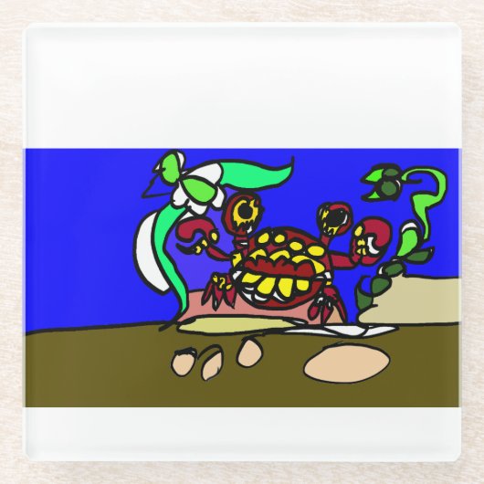 カニのアート ガラスコースター (正面)