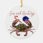 カニのクリスマスウォーターカラー甲殻類 セラミックオーナメント (正面)
