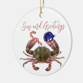 カニのクリスマスウォーターカラー甲殻類 セラミックオーナメント (左)