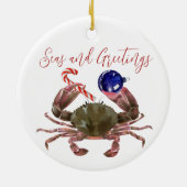カニのクリスマスウォーターカラー甲殻類 セラミックオーナメント (裏面)