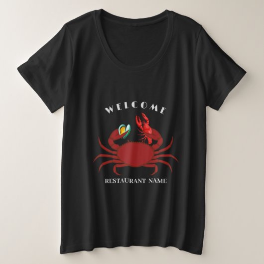 カニのクロフィッシュ貝の歓迎レストランロゴ プラスサイズTシャツ (デザイン正面)