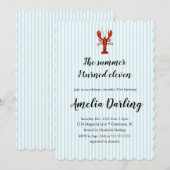 カニのプレッピーな青いストライプの夏の誕生日パーティー 私が11歳になった夏 招待状 (正面/裏面)