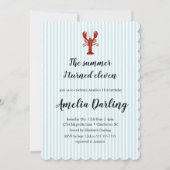 カニのプレッピーな青いストライプの夏の誕生日パーティー 私が11歳になった夏 招待状 (正面)