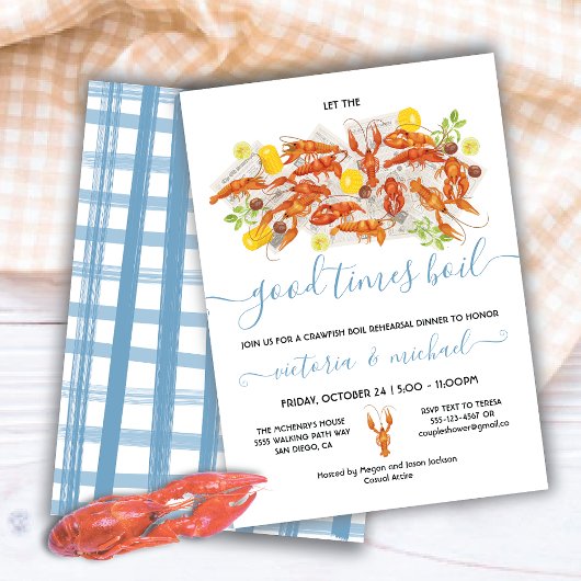 カニのボイルのエンゲージメントのリハーサル・ディナー・パーティー 招待状