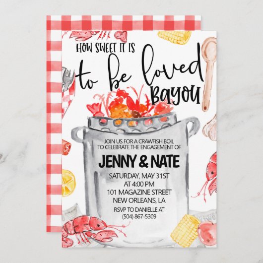 カニのボイルパーティーでの婚約のお知らせ 招待状 (正面/裏面)