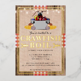 カニのボイル 年次家族パーティー ラスティック ピクニック 箔招待状