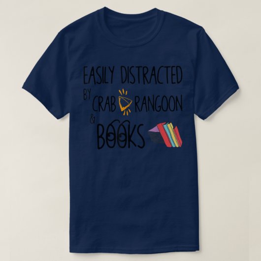 カニのラングーンと本のおたくに気を取られる Tシャツ (デザイン正面)