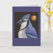 カニのリンゴのカードを持つ青いカケス カード (黄色い花)