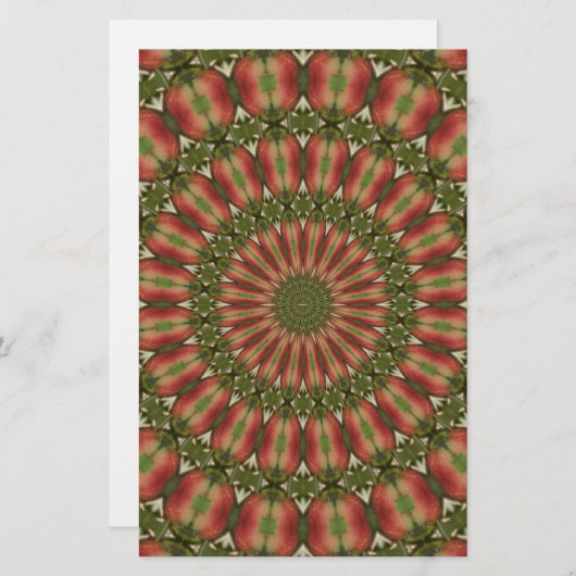 カニのリンゴ万華鏡のように千変万化するパターン赤、緑の抽象芸術 便箋 (正面/裏面)