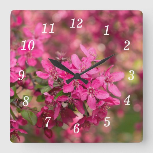 カニのリンゴ開花ウォールクロック スクエア壁時計 (正面)