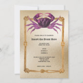 カニのロープ枠マゼンタピンク金ゴールドグリッター 航海の 招待状 (正面)