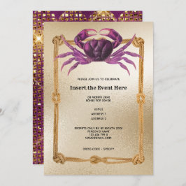 カニのロープ枠マゼンタピンク金ゴールドグリッター 航海の 招待状