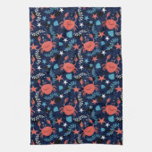 カニの可愛い海柄。 キッチンタオル (縦)