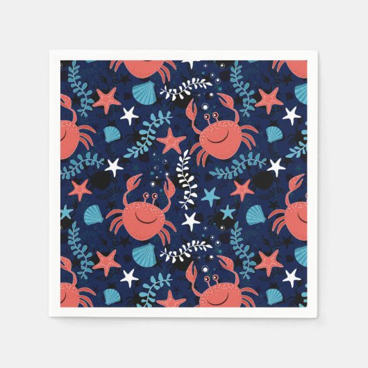 カニの可愛い海柄。 スタンダードカクテルナプキン (正面)