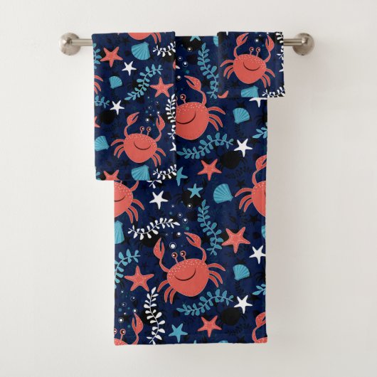 カニの可愛い海柄。 バスタオルセット (インサイチュ)