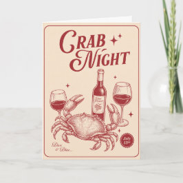 カニの夜 手描きのカニ 沿岸のシーフードディナー カード