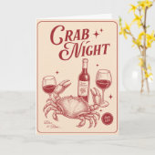 カニの夜　手描きのカニ　沿岸のシーフードディナー カード (黄色い花)