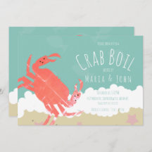 カニの宴会パーティー砂浜の波の招待状