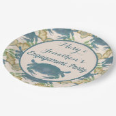 カニの宴-水彩の青いカニ、婚約のお祝い ペーパープレート (アングル)