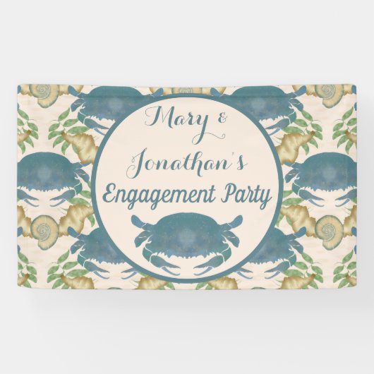 カニの宴-水彩の青いカニ、婚約のお祝い 横断幕 (横)