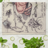 カニの植物画 昆虫 花 イラスト キッチンタオル (折り畳み)