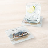 カニの歩くビーチ、カスタマイズ可能 ガラスコースター (アングル)