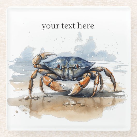 カニの歩くビーチ、カスタマイズ可能 ガラスコースター (正面)