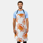 カニの水色：白い背景パターン エプロン (着用した状態)