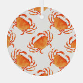 カニの水色:白い背景パターン ガラスオーナメント (裏面)