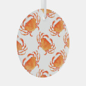 カニの水色:白い背景パターン ガラスオーナメント (正面右)