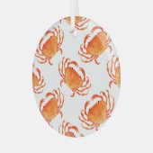 カニの水色:白い背景パターン ガラスオーナメント (正面左)