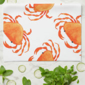 カニの水色：白い背景パターン キッチンタオル (折り畳み)