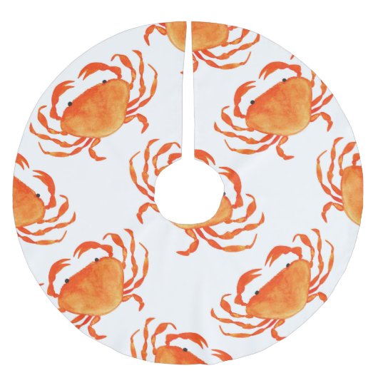 カニの水色:白い背景パターン ブラッシュドポリエステルツリースカート (正面)