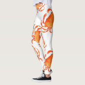 カニの水色:白い背景パターン レギンス (左)