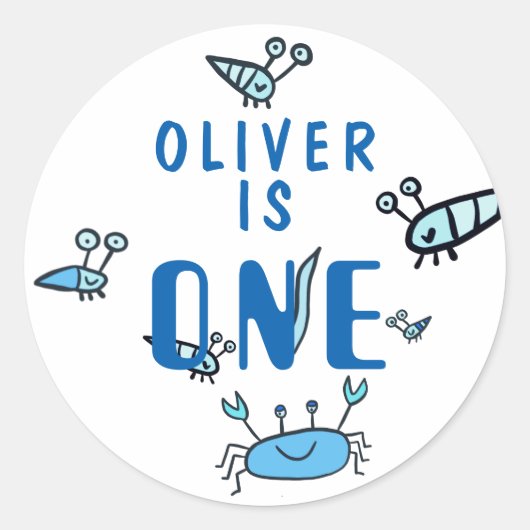 カニの海の動物の一誕生日 ラウンドシール (正面)