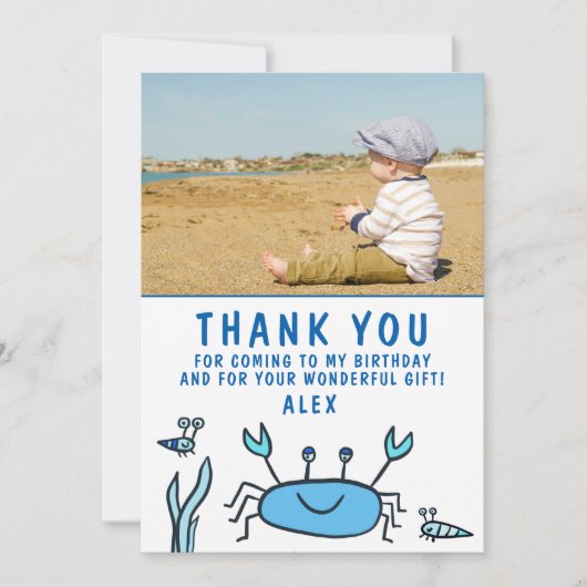 カニの海の動物パターンかわいい男の子誕生日 サンキューカード (正面)