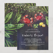 カニの漁師パーティービーチパームストリングライト ブライダルシャワー 招待状 (正面/裏面)