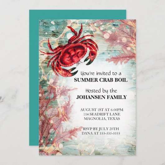 カニの漁師パーティー 夏の海の幸パーティー 招待状 (正面/裏面)