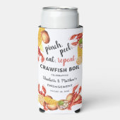 カニの煮込みパーティーでのカップルの婚約パーティー スリム缶クーラー (Seltzer正面)