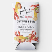 カニの煮込みパーティーでのカップルの婚約パーティー スリム缶クーラー (正面)