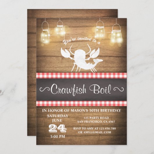カニの煮込みパーティーの招待状　木製　誕生日　BBQ 招待状 (正面/裏面)