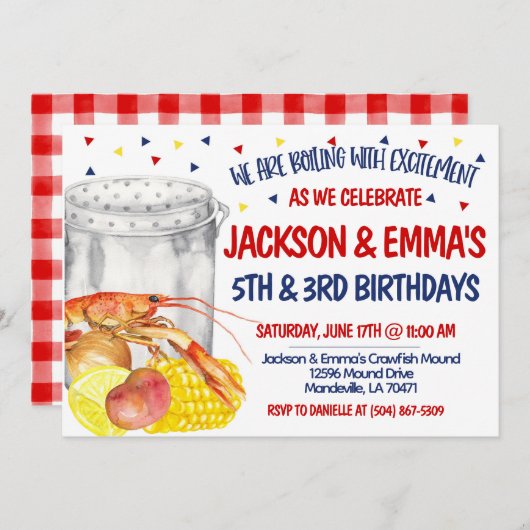 カニの煮込みパーティーの誕生日招待状 招待状 (正面/裏面)