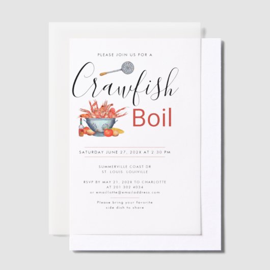カニの煮込みパーティー家族向けバーベキュー シーフードパーティー ベラム紙招待状 (オフセット)