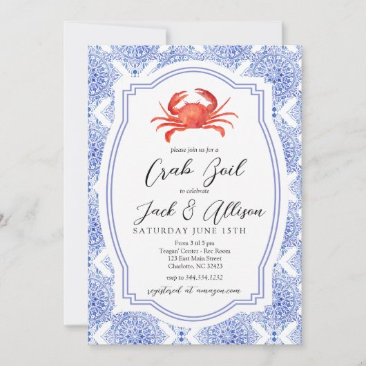 カニの煮込みパーティー招待状、カニの焼きパーティー招待状 招待状 (正面)