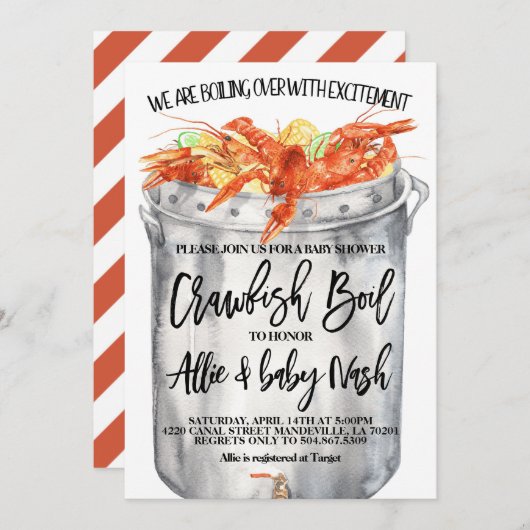 カニの煮込みパーティー ベイビーシャワーの招待状 招待状 (正面/裏面)
