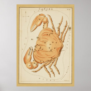 カニの癌 – ヴィンテージの〔占星術の〕十二宮図画像のサイン ポスター