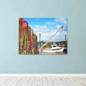 カニの罠スタックして準備 キャンバスプリント (インサイチュ (ウッドフロア))